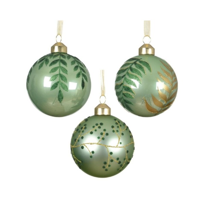 SFERE VETRO D.8CM. VERDE MATT E LUCIDO 3 ASSORTITE